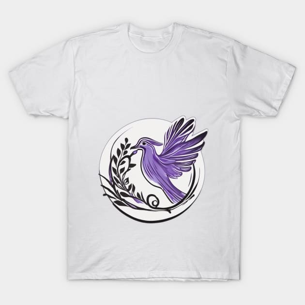 Majestic Purple Hummingbird and Floral Artwork No. 952 T-Shirt by cornelliusy